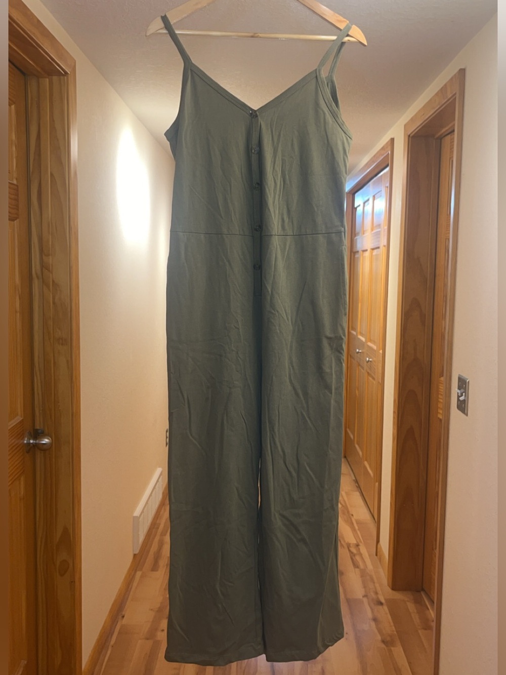Sanctuary Olive Green Button-Front Wide-Leg Jumpsuit